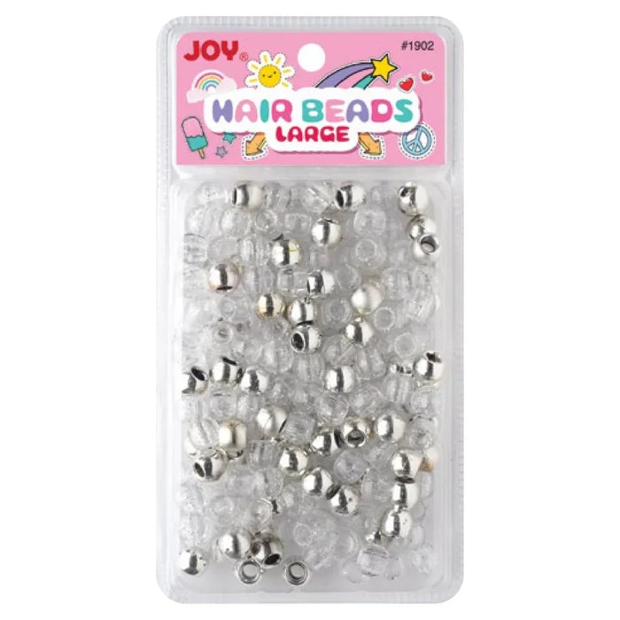 Joy Round Hair Beads Large, 240 Count, Silver Metallic & Glitter