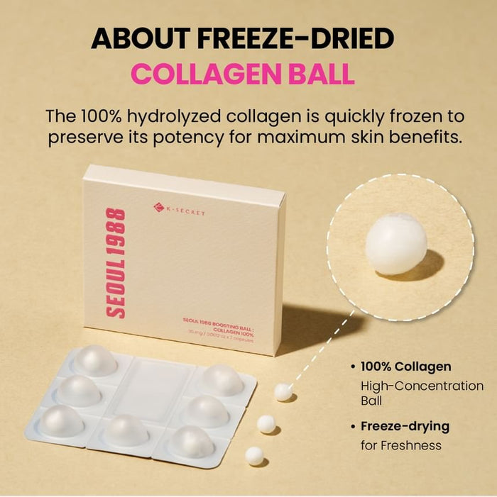 K - Secret SEOUL 1988 Boosting Ball : Collagen 100% (7 capsules) كرة تعزيز كي سيكريت سيول 1988: كولاجين 100% - Princess Cosmetics Qatar