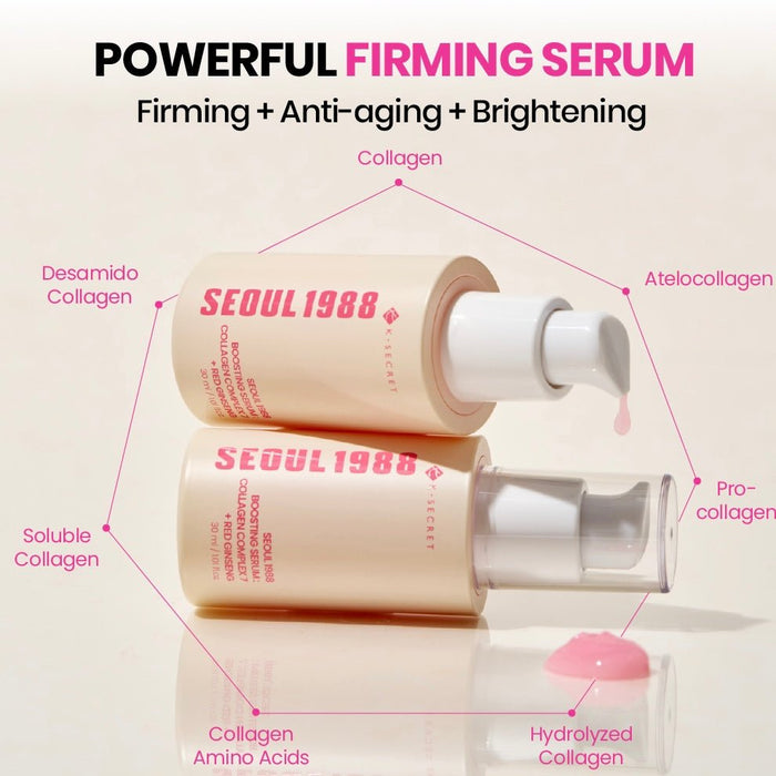 K - Secret Seoul 1988 Boosting Serum: Collagen Complex 7 + Red Ginseng 30ml سيروم كي سيكريت سيول ١٩٨٨ المعزز: مركب الكولاجين ٧ + الجينسنغ الأحمر - Princess Cosmetics Qatar
