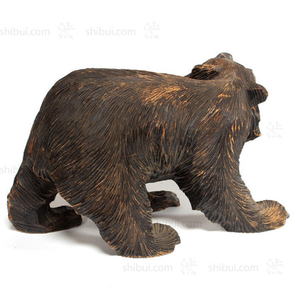 Kibori Kuma | Hand Carved Wood Bear | Japanese Hand Carved Bear with Salmon