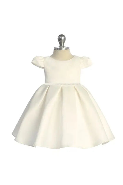 Kid's Dream Classic Pleated Baby Dress w/ Pearl-Ivory
