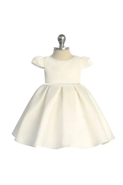 Kid's Dream Classic Pleated Baby Dress w/ Pearl-Ivory