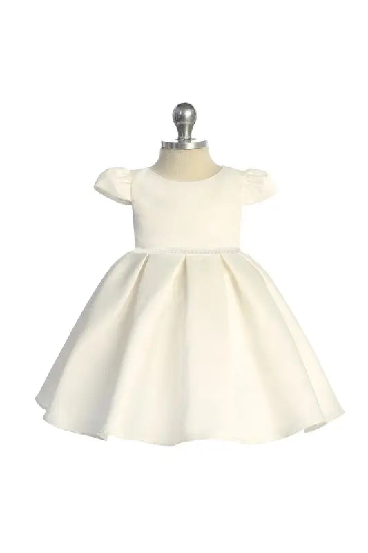 Kid's Dream Classic Pleated Baby Dress w/ Pearl-Ivory