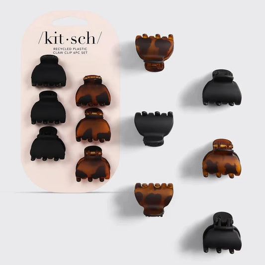 Kitsch Recycled Plastic X-Small Claw Clips - Black & Tort 6 pcs