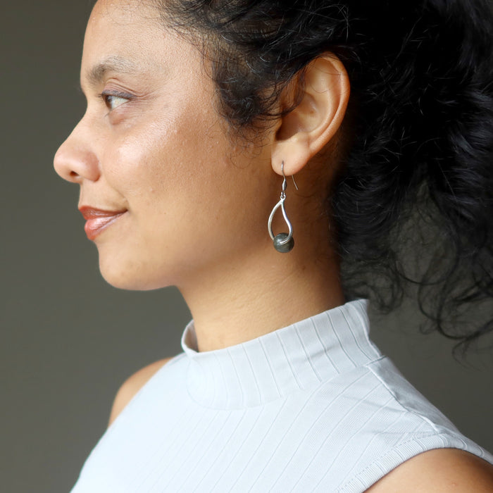 sheila of satin crystals modeling labradorite earrings
