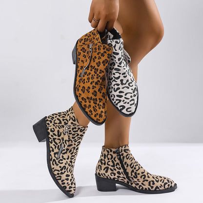 Ladies Chunky Heel Ankle Boots Large Size Pointed Toe