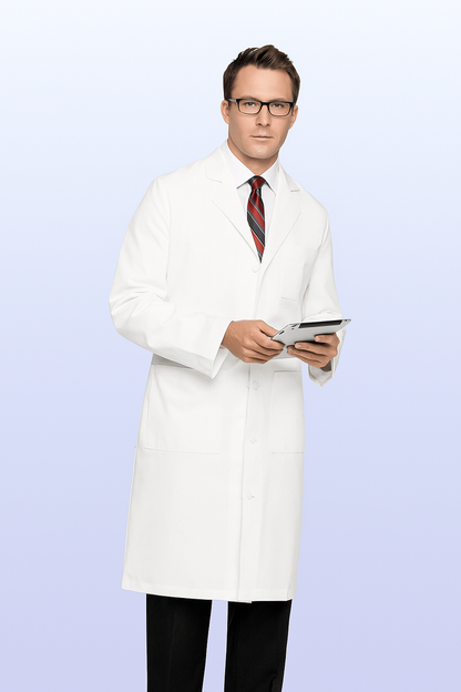 LANDAU Men's 3-Pocket Full-Length White Lab Coat - 3138