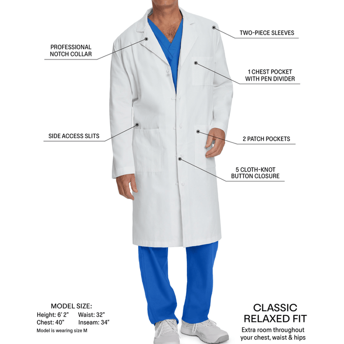 LANDAU Men's 3-Pocket Full-Length White Lab Coat - 3138 - Fine Scrubs