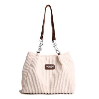Large Capacity Corduroy Chain Underarm Tote Bag For Women