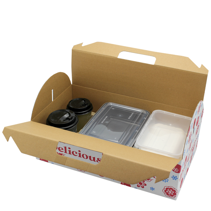 Magnum Packaging Takeaway Box 420 x 235 x 130mm / 20 Boxes Large White Printed Takeaway Carry Boxes