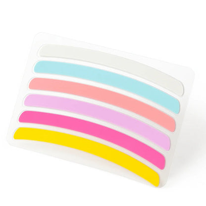 Rainbow silicone lash lift ribbons – 6 vibrant colours per strip. Soft, flexible, and reusable lash ribbons for professional lash lift treatments.
