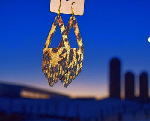 Leopard Leather Dangle Earrings
