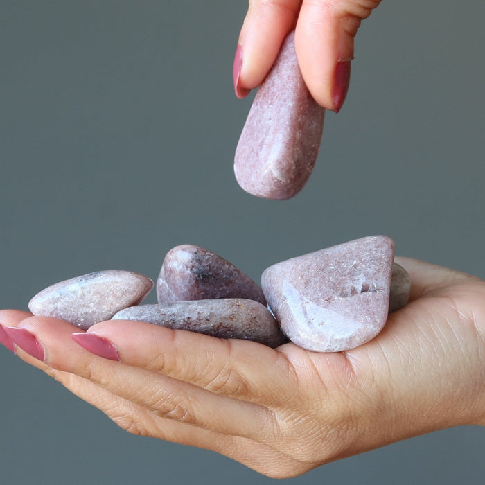 purple lepidolite tumbled stones