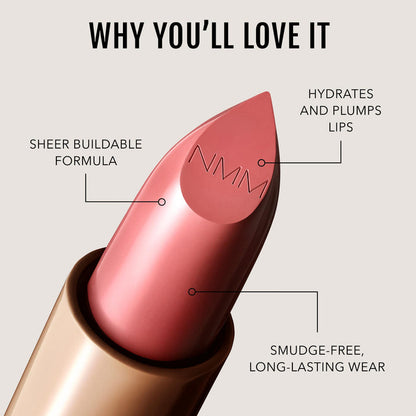No Makeup Makeup – Pink 01 Creme Classic Lipstick with features highlighted, natural minimal makeup