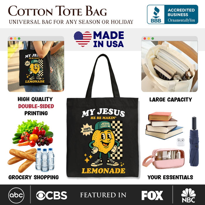 Life Gave Me Lemons Jesus Lemonade Tote Bag, Funny Christian Faith Retro Gift Shopper Tote Bag OrnamentallyYou