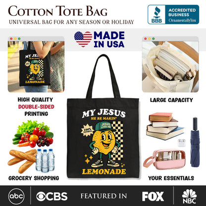 Life Gave Me Lemons Jesus Lemonade Tote Bag, Funny Christian Faith Retro Gift Shopper Tote Bag OrnamentallyYou
