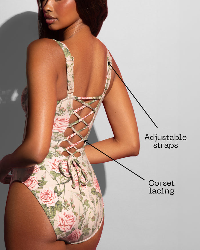 Detail graphic of Lifty - Contour Thorny Rose/Oat highlighting back corset lacing