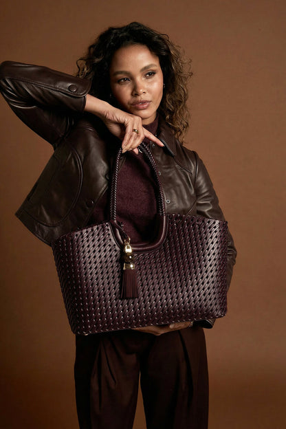 Lillie Black Cherry Whipstitch Tote