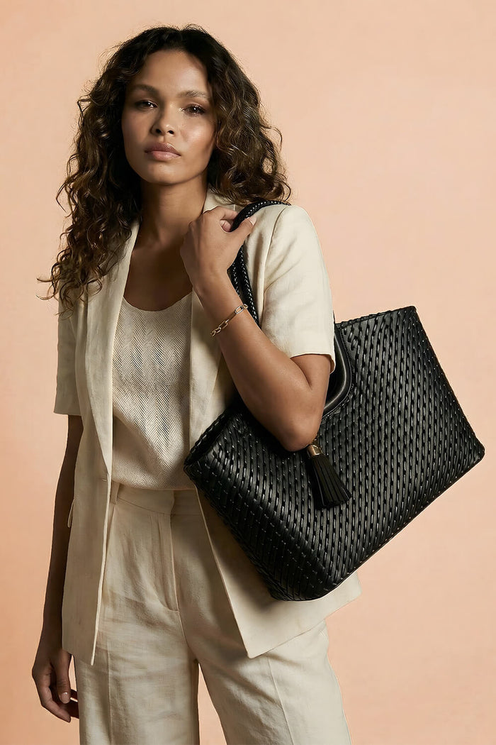 Lillie Black Whipstitch Tote