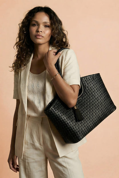 Lillie Black Whipstitch Tote