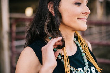 Long Fringe Genuine Deerskin Leather w real turquoise stone Earrings
