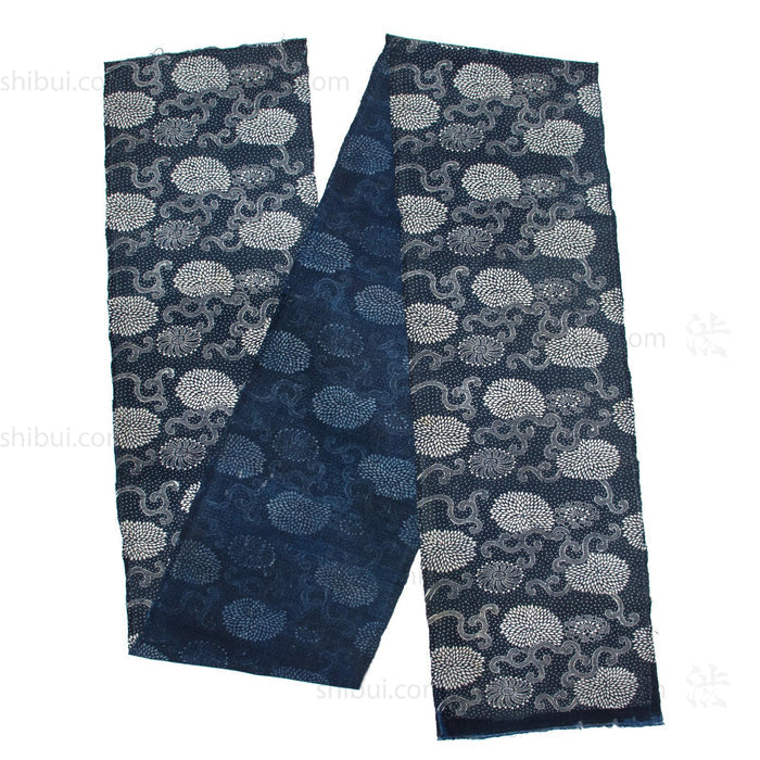 Long Indigo Katazome Panel | Japanese Textile with Flower Pattern