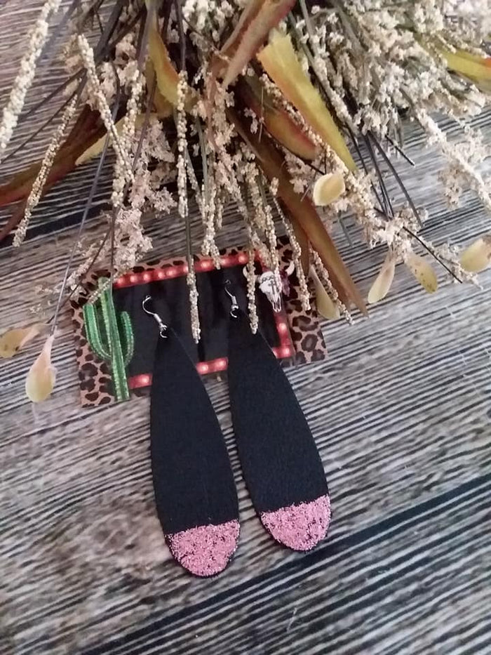 Long Pink Sparkle Glitter Dipped Earrings