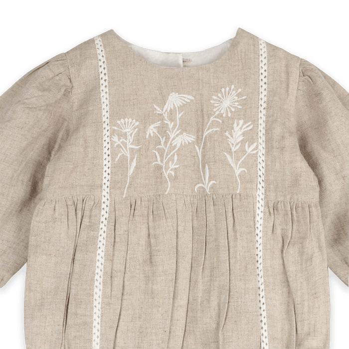 Lydia Embroidered Floral Baby Romper & Headband Set (Organic cotton) - Detail