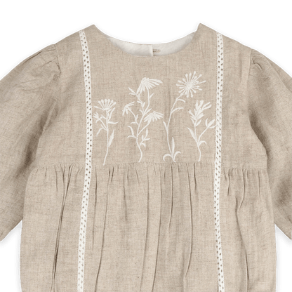 Lydia Embroidered Floral Baby Romper & Headband Set (Organic cotton) - Detail