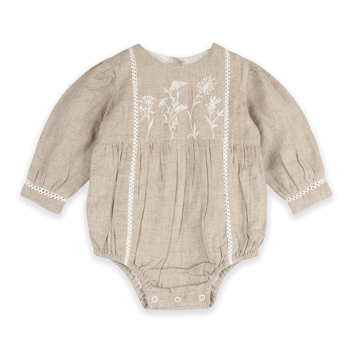 Lydia Embroidered Floral Baby Romper & Headband Set (Organic cotton) - Front