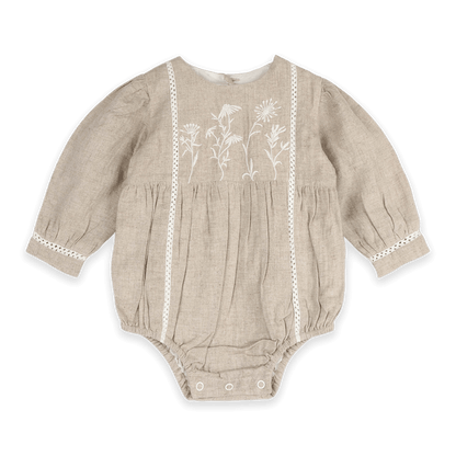 Lydia Embroidered Floral Baby Romper & Headband Set (Organic cotton) - Front