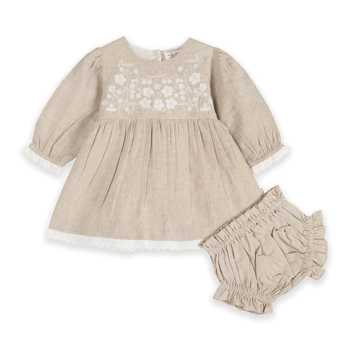Lydia Linen Embroidered Baby Dress & Bloomer Set (Organic Cotton) - Outfit