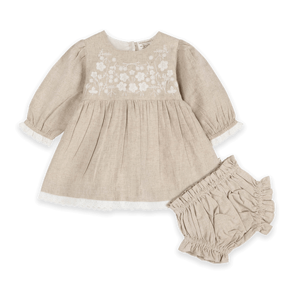 Lydia Linen Embroidered Baby Dress & Bloomer Set (Organic Cotton) - Outfit