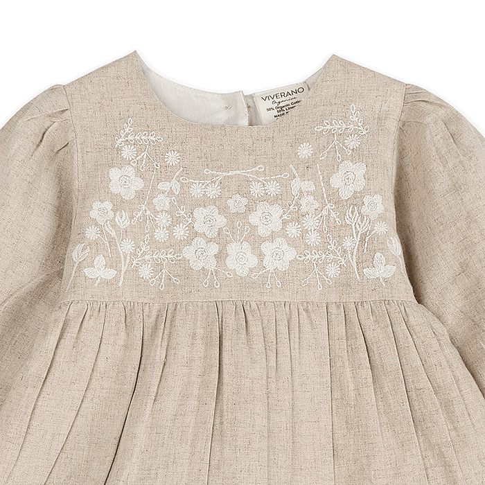 Lydia Linen Embroidered Baby Dress & Bloomer Set (Organic Cotton) - Detail