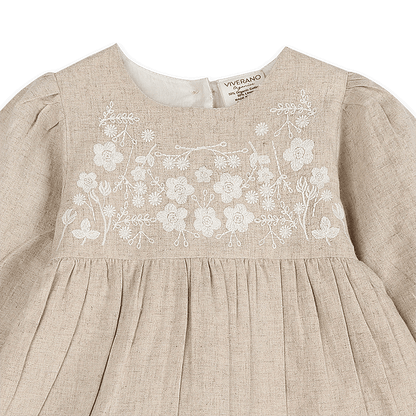 Lydia Linen Embroidered Baby Dress & Bloomer Set (Organic Cotton) - Detail