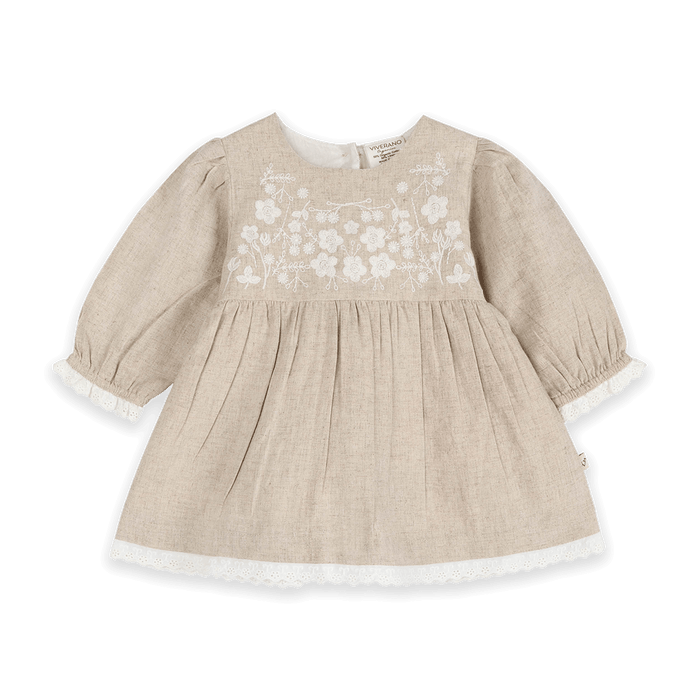 Lydia Linen Embroidered Baby Dress & Bloomer Set (Organic Cotton) - Front