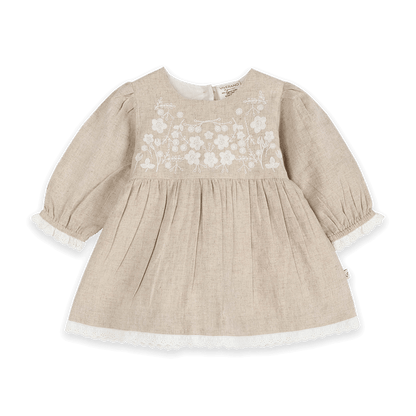 Lydia Linen Embroidered Baby Dress & Bloomer Set (Organic Cotton) - Front