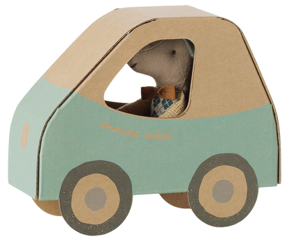 Maileg Driver Mouse Little Brother in Green Car Box