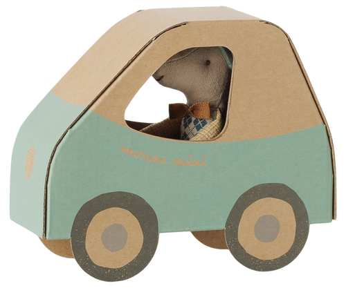 Maileg Driver Mouse Little Brother in Green Car Box