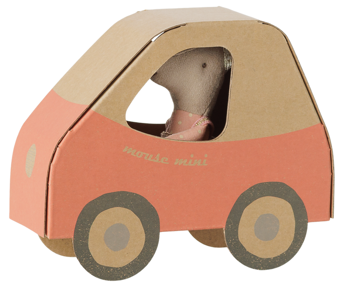 Maileg Driver Mouse Little Sister in Red Car Box