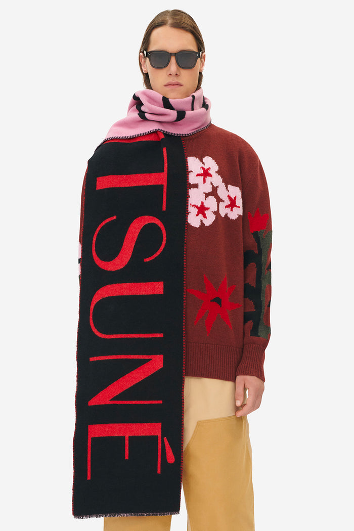 MAISON KITSUNE JACQUARD SCARF PINK RED DESIGN