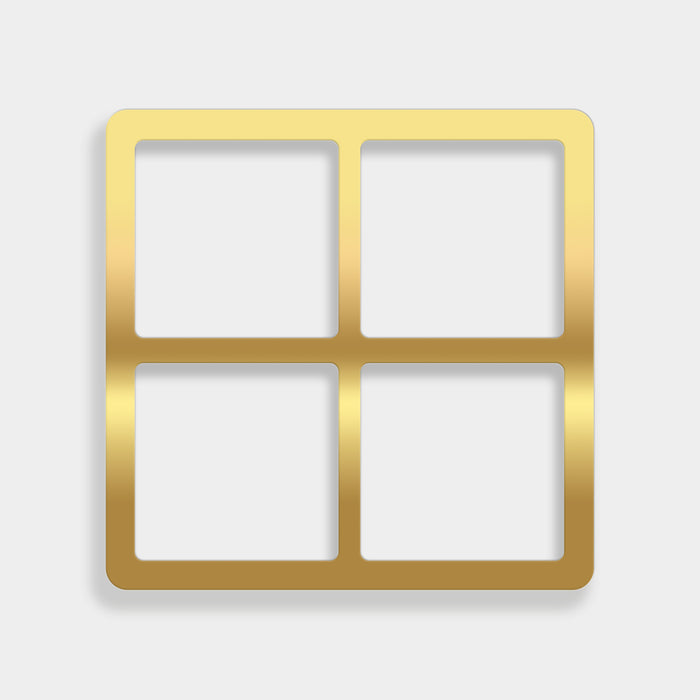 Gold four square insert with grey background.