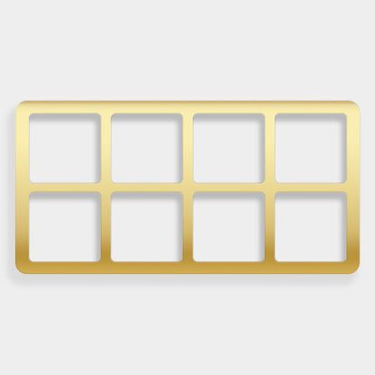Gold rectangular insert with six square compartments on a white background