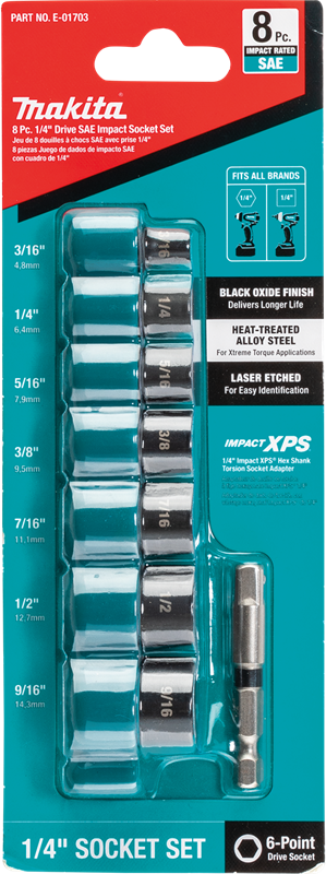 Makita Impact Socket Set 8PC. 1/4" Drive