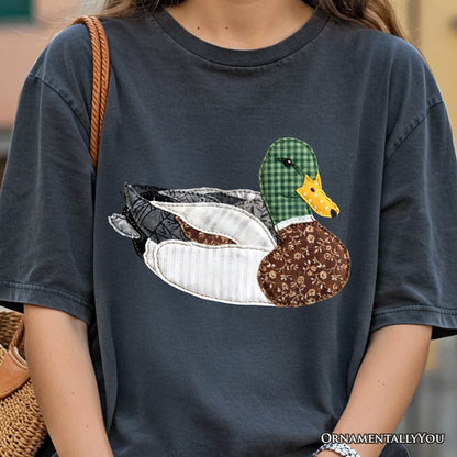 Mallard Duck Printed Faux Patchwork T-Shirt, Hunting Outdoors Tee T-Shirts OrnamentallyYou