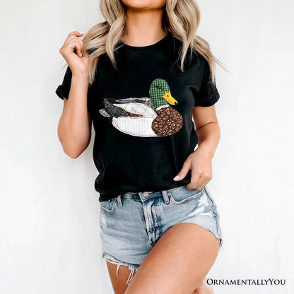 Mallard Duck Printed Faux Patchwork T-Shirt, Hunting Outdoors Tee T-Shirts OrnamentallyYou