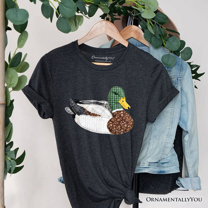 Mallard Duck Printed Faux Patchwork T-Shirt, Hunting Outdoors Tee T-Shirts OrnamentallyYou Dark Gray XS
