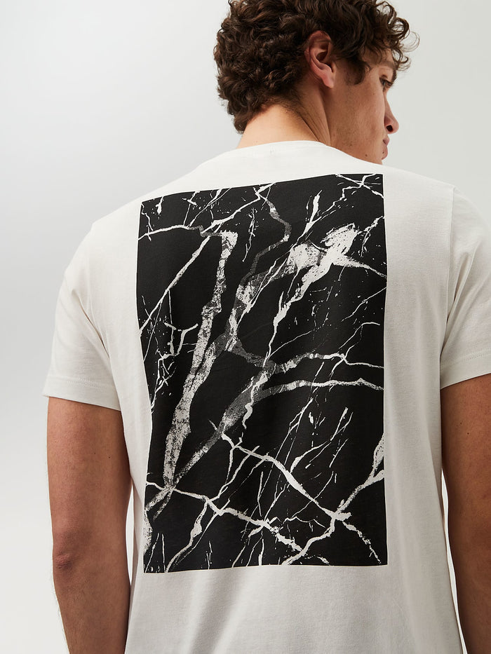 Marble Print Cotton T-Shirt JANTA V1.Y7.02 White