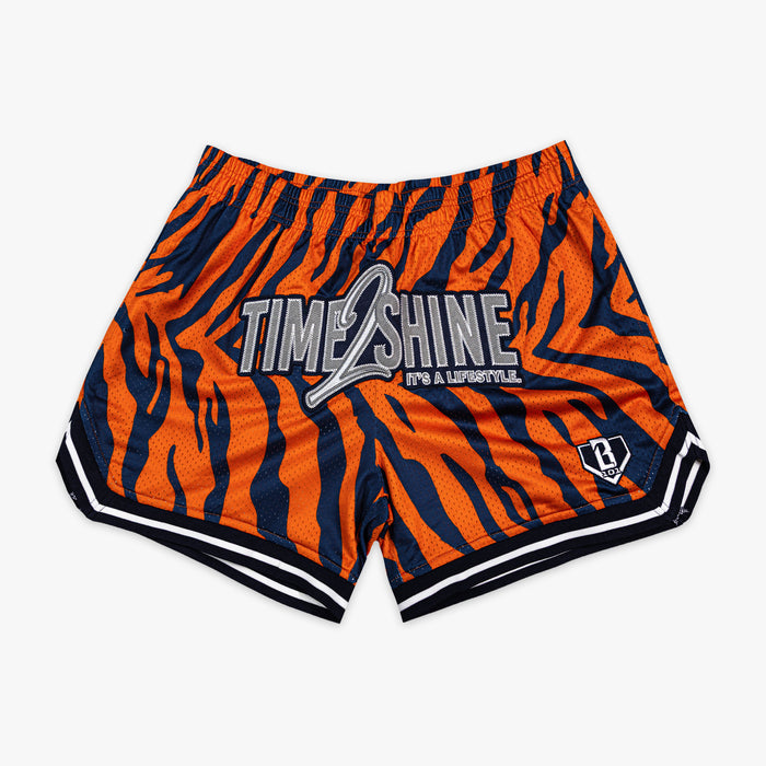 Orange Max Clark Tiger Court shorts — front view