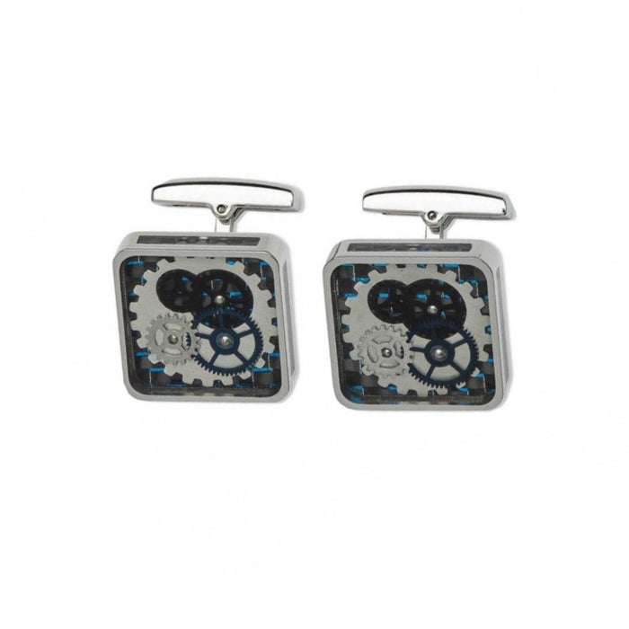 Mechanical Watch Stainless Steel Cufflinks with Carbon Fiber Background